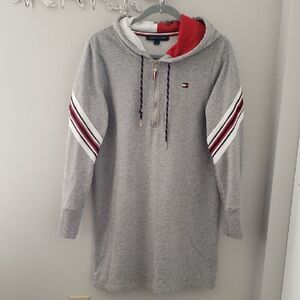 Tommy Hilfiger Hoodie Dress Womens Med Gray Sweatshirt Hilfiger Spellout Back